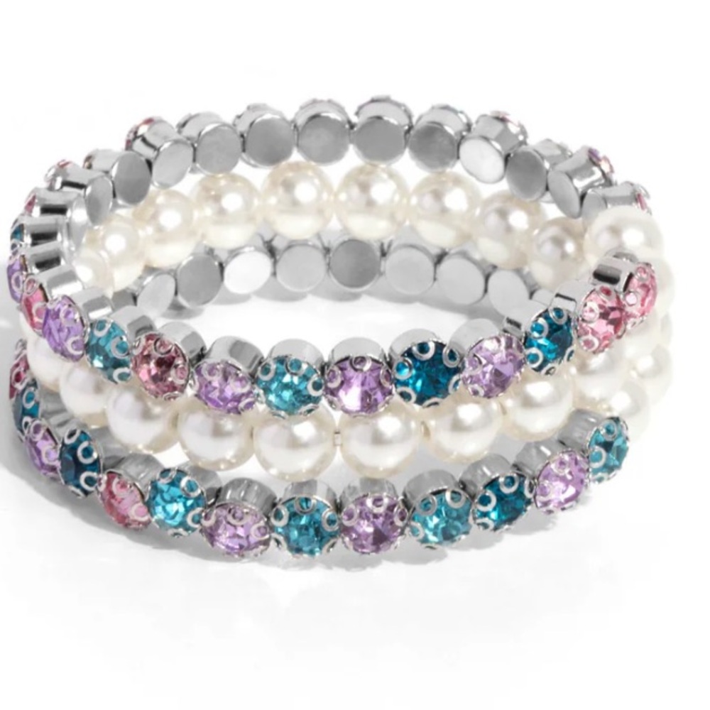 💎⚪️💎 “GRANDIOSE GLITZ” MULTI RHINESTONE & PEARL COIL BRACELET ~ PAPARAZZI❗️